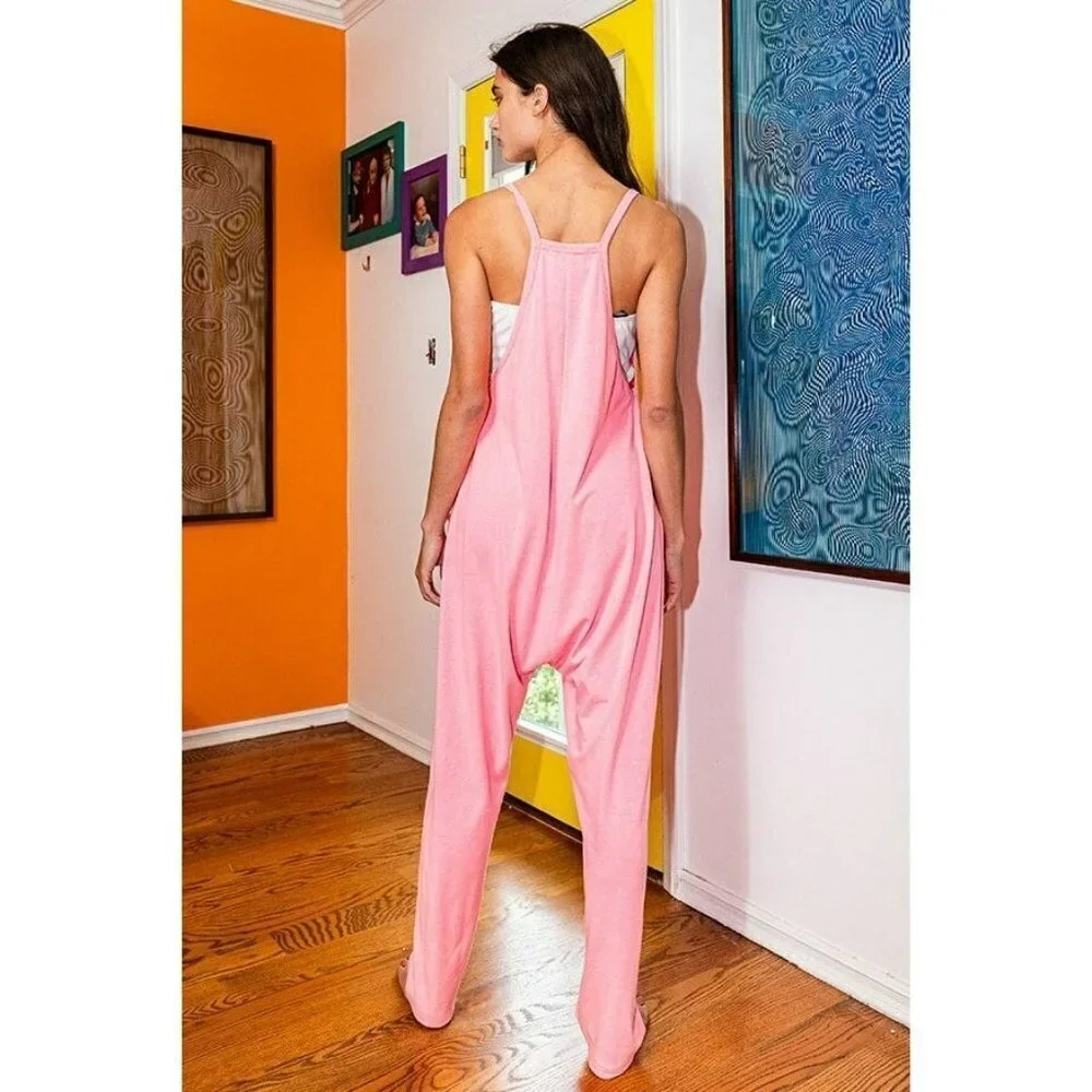 Hot for Harem Drop Crotch Jumpsuit in Neon Pink